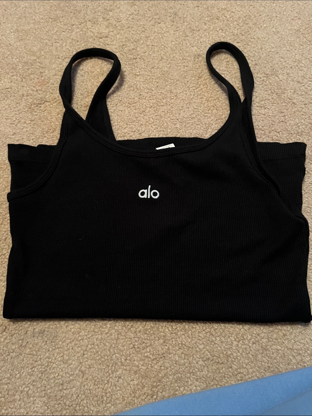 ALO Yoga Black Ribbed Tank with Center Logo